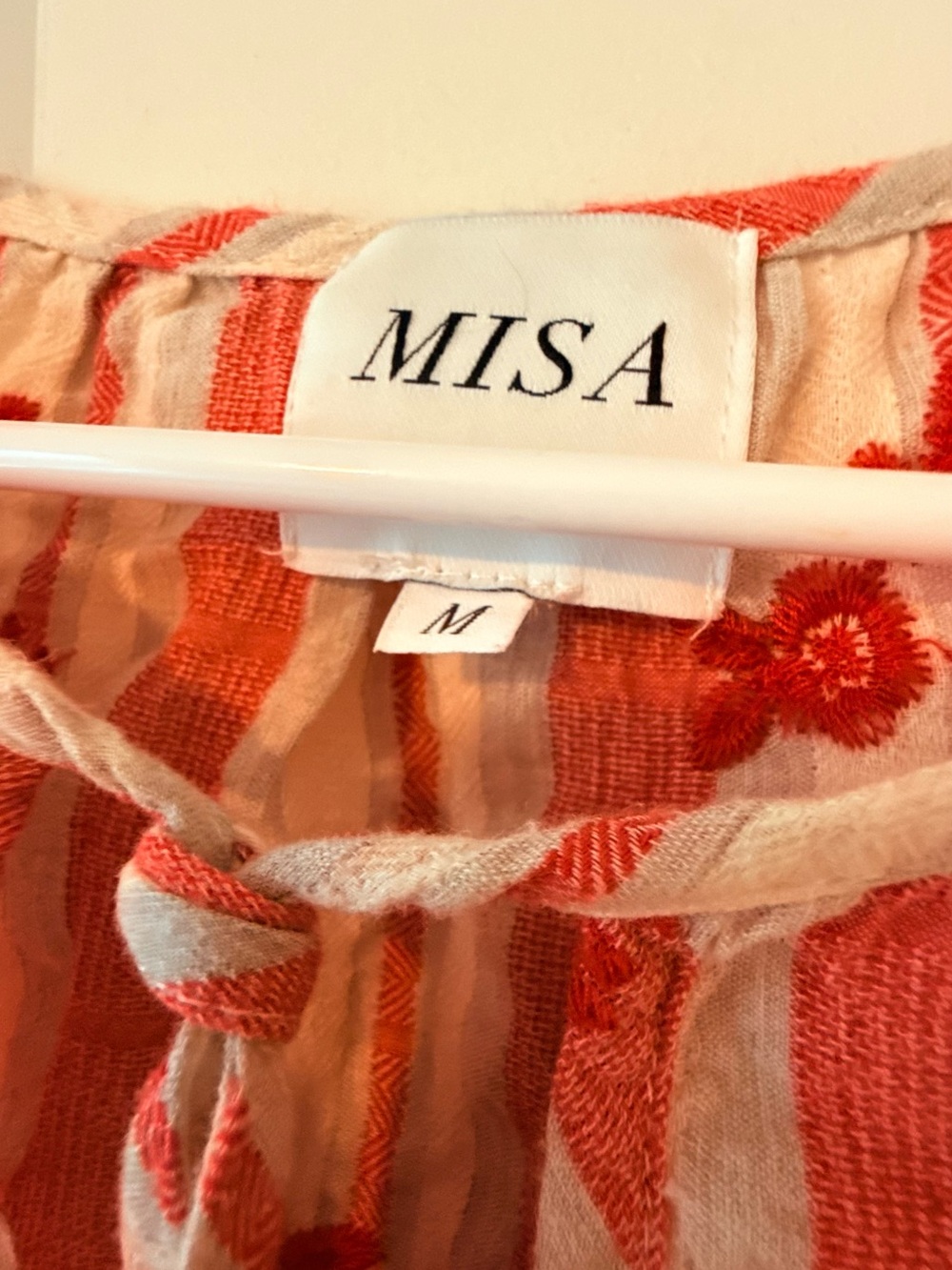 Misa Los Angeles Red & Cream Striped Embroidered Peasant Blouse - Picture 5 of 7